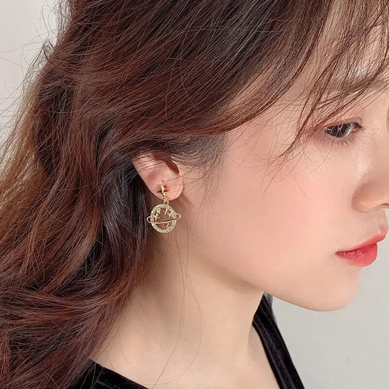 New Trendy Moon Dangle Earrings For Women Temperament Pearl Cherry Cat Rhinestone Pendant Earring Girl Party Jewelry Gift