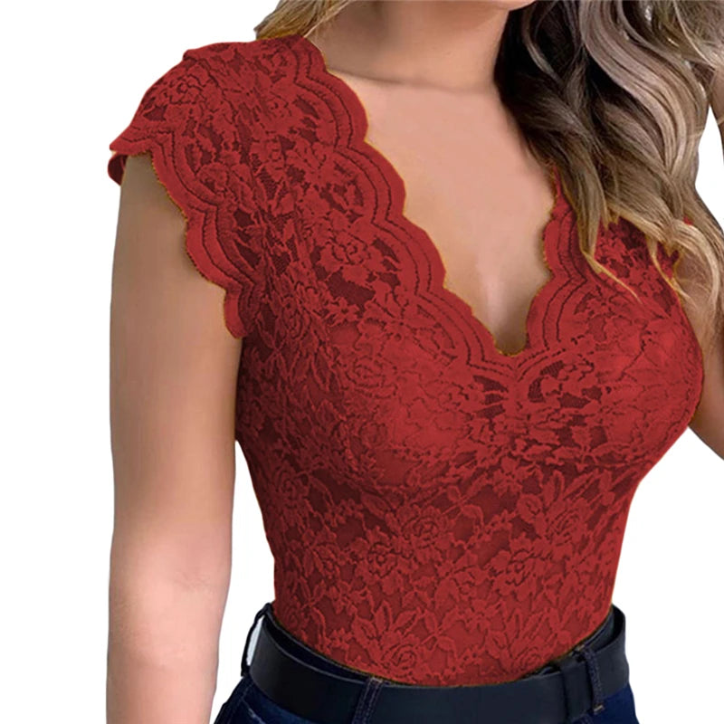 V-Neck Lace Hollow Out Vest