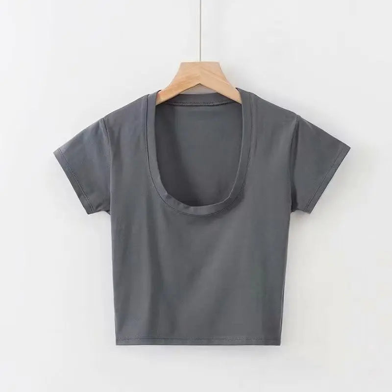 Stretch Slim U-Neck Crop Top