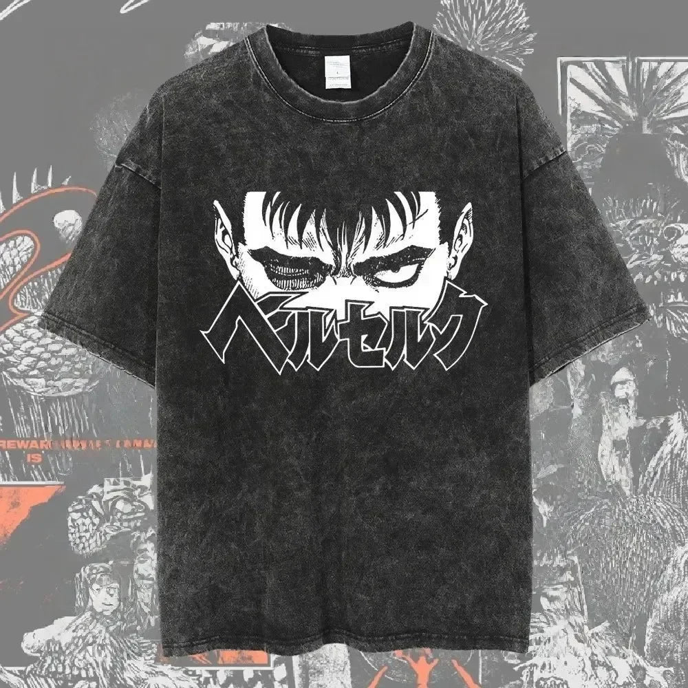 New Arrival Mens Clothes Tee Shirt Homme Graphic T-Shirts Men Tshirt for Men Ropa Hombre Washed Anime Berserk Baggy Camisetas