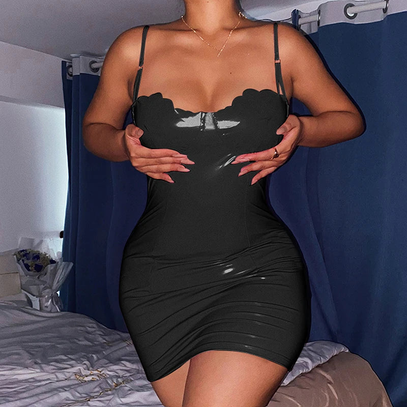 Faux Leather Zipper Mini Dress