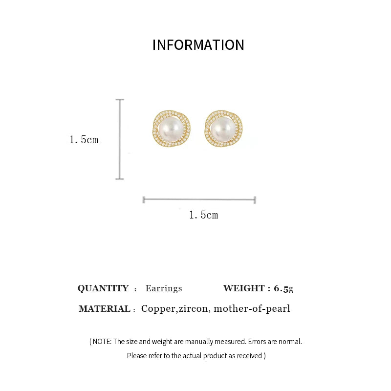 Women's Round Imitation Pearl & Zircon Stud Earrings