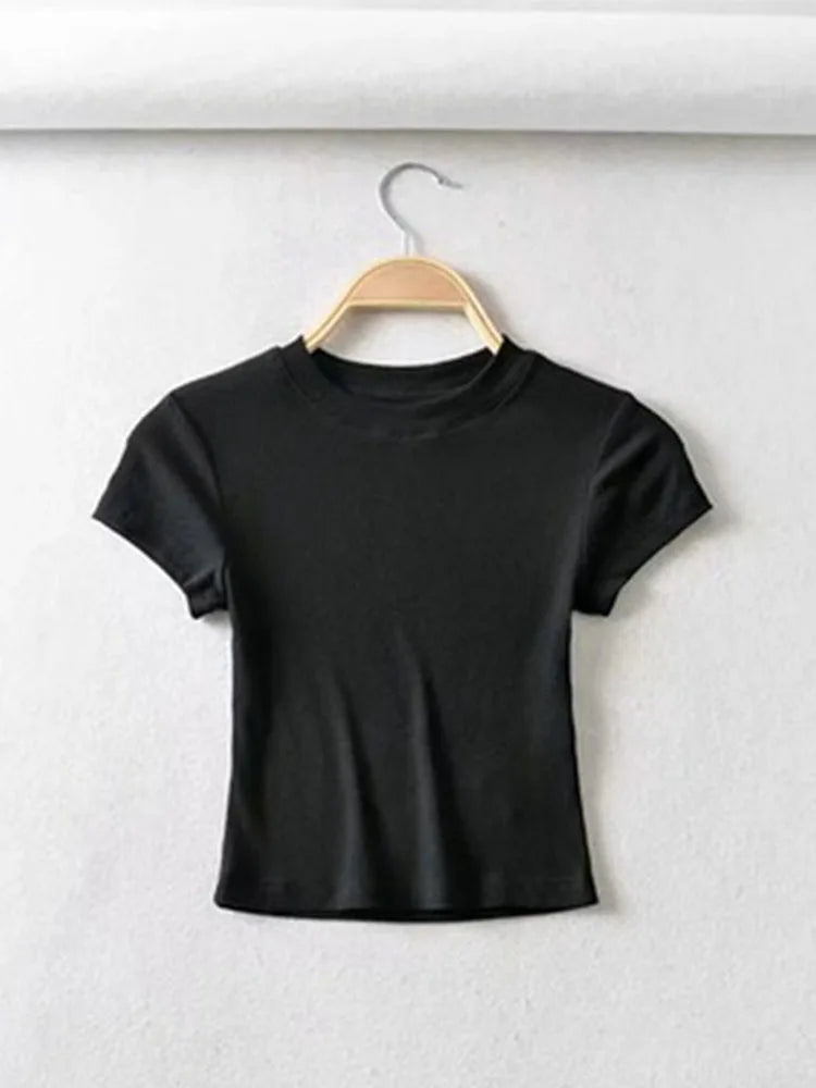O-Neck Slim Stretch Crop Tee