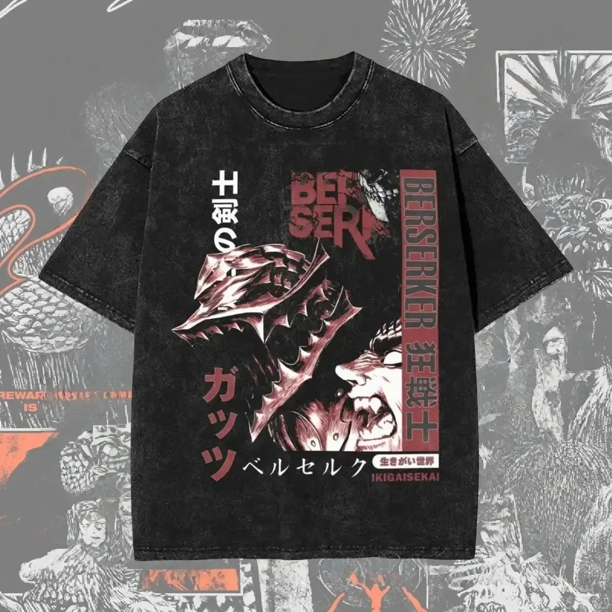 New Arrival Mens Clothes Tee Shirt Homme Graphic T-Shirts Men Tshirt for Men Ropa Hombre Washed Anime Berserk Baggy Camisetas