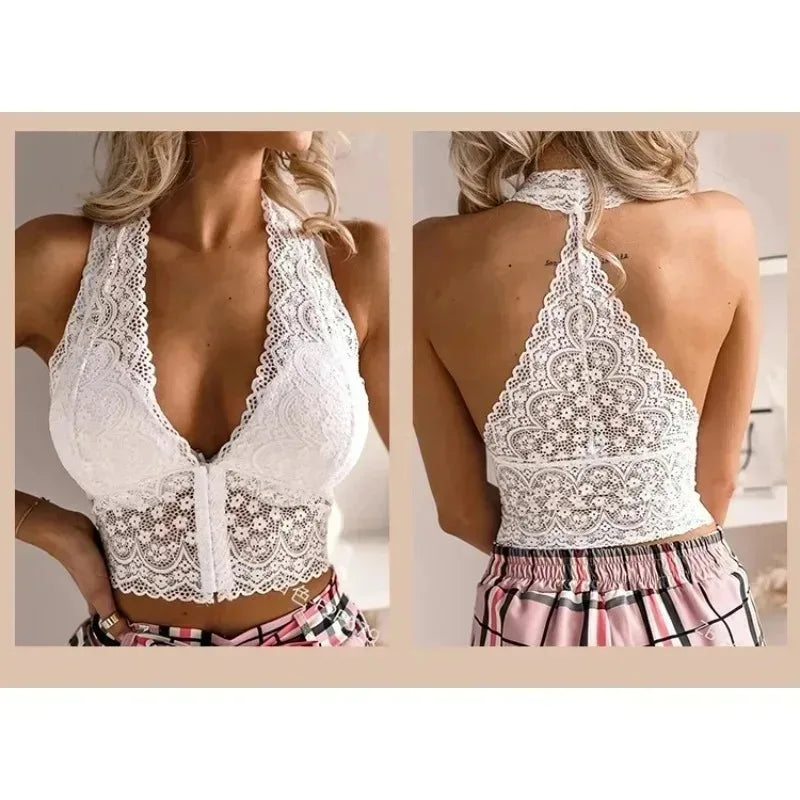 Plus Size Deep V-Neck Lace Crop Top