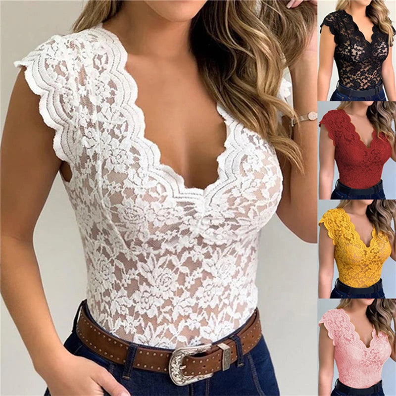 V-Neck Lace Hollow Out Tank