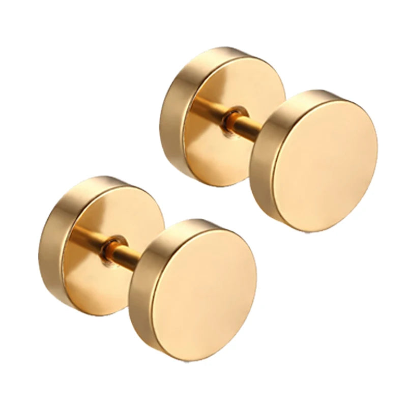 Unisex Black & Gold Stainless Steel Fake Earrings