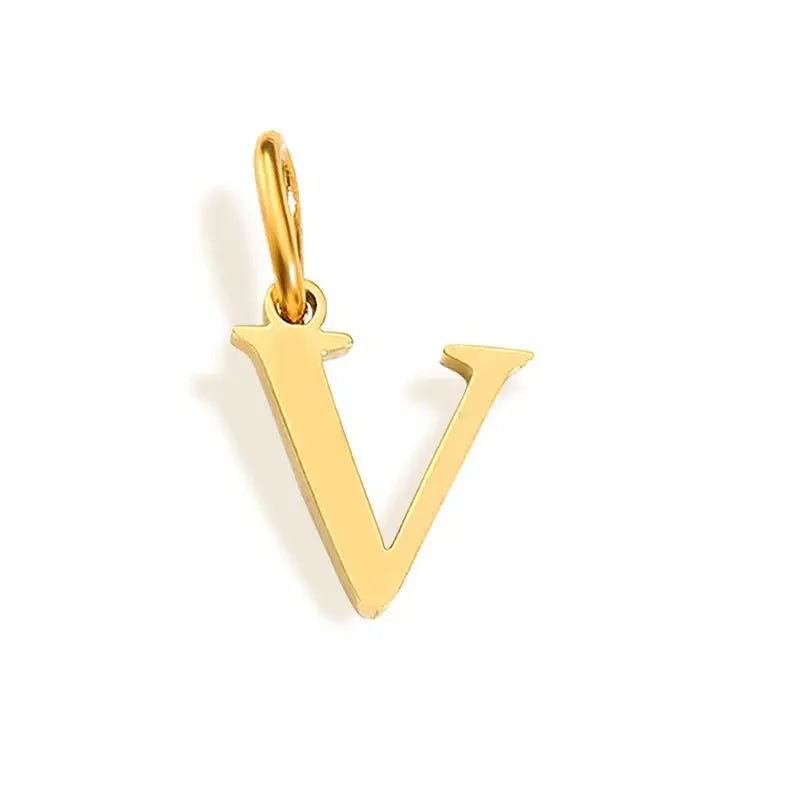 Gold Stainless Steel Initial Letter Charm Pendant
