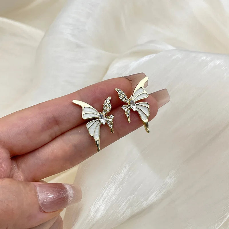 Women's Cute Butterfly Crystal Wing Stud Earrings