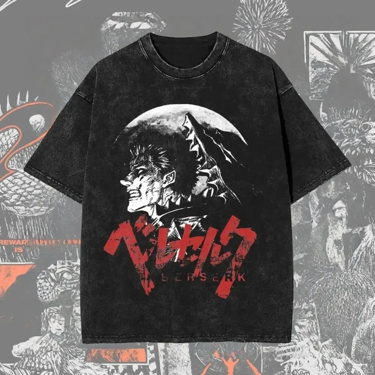New Arrival Mens Clothes Tee Shirt Homme Graphic T-Shirts Men Tshirt for Men Ropa Hombre Washed Anime Berserk Baggy Camisetas