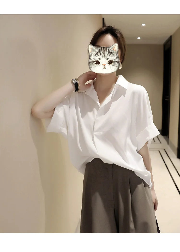 Chiffon Ruched Short Sleeve Blouse