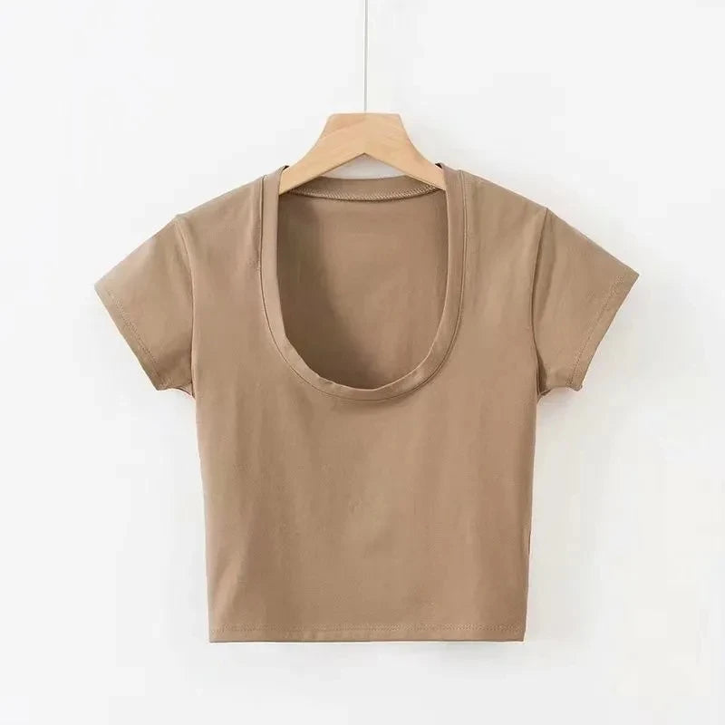 Stretch Slim U-Neck Crop Top