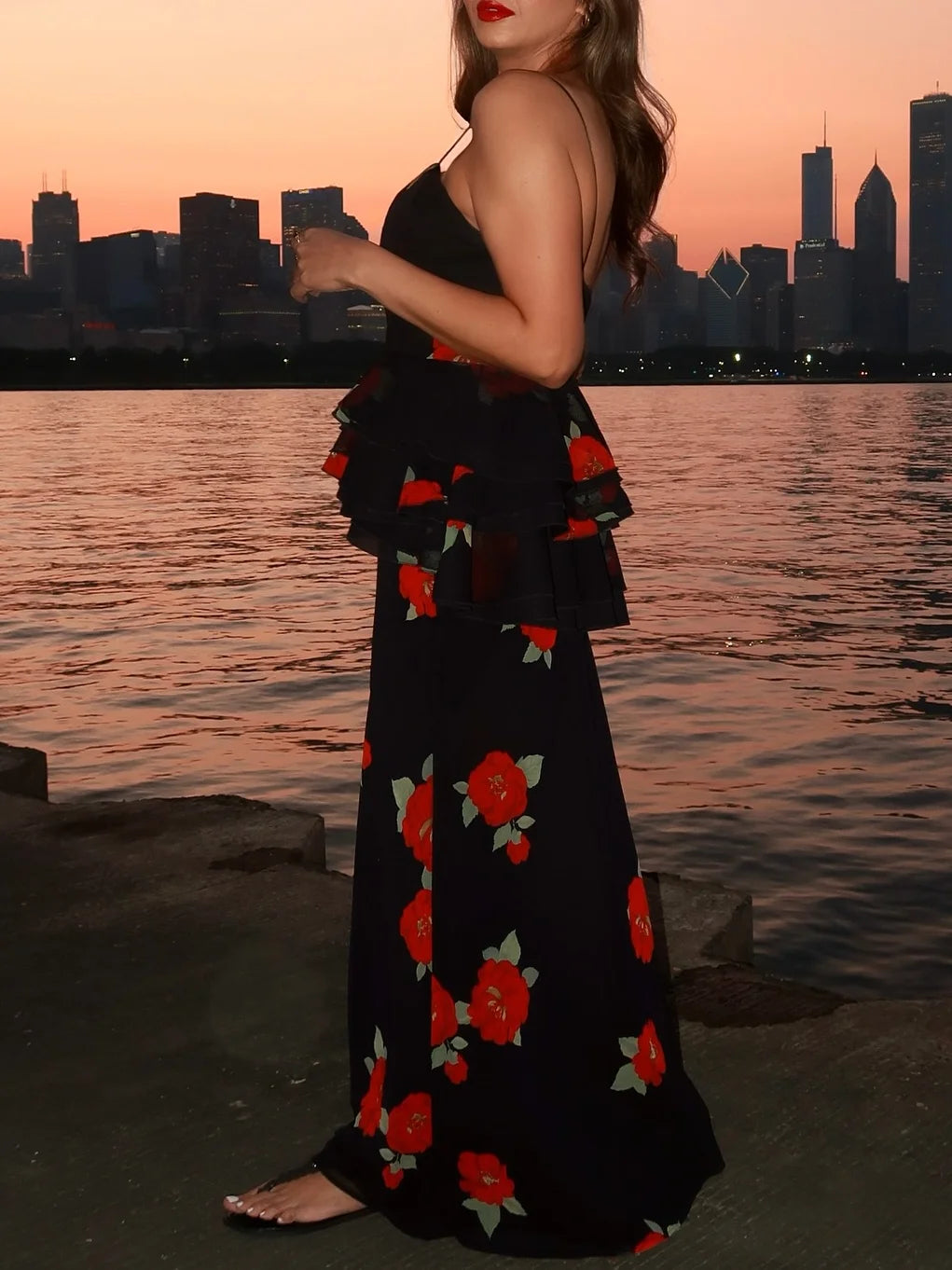 Floral Suspender Top & Midi Skirt Set