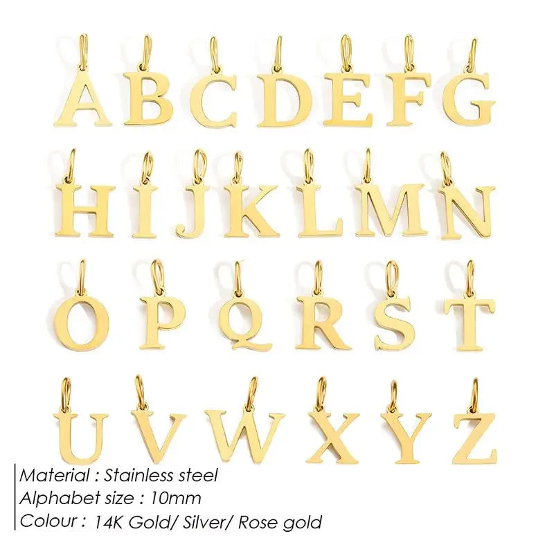 Gold Stainless Steel Initial Letter Charm Pendant
