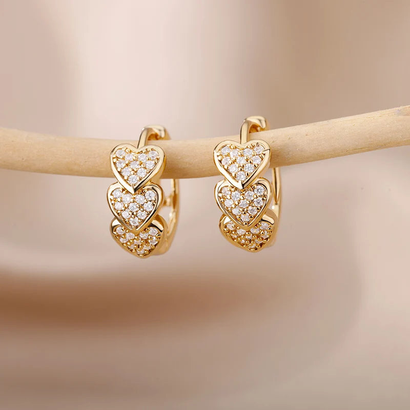 Women's Zircon Star Huggie Hoop Earrings in Gold Stainless Steel