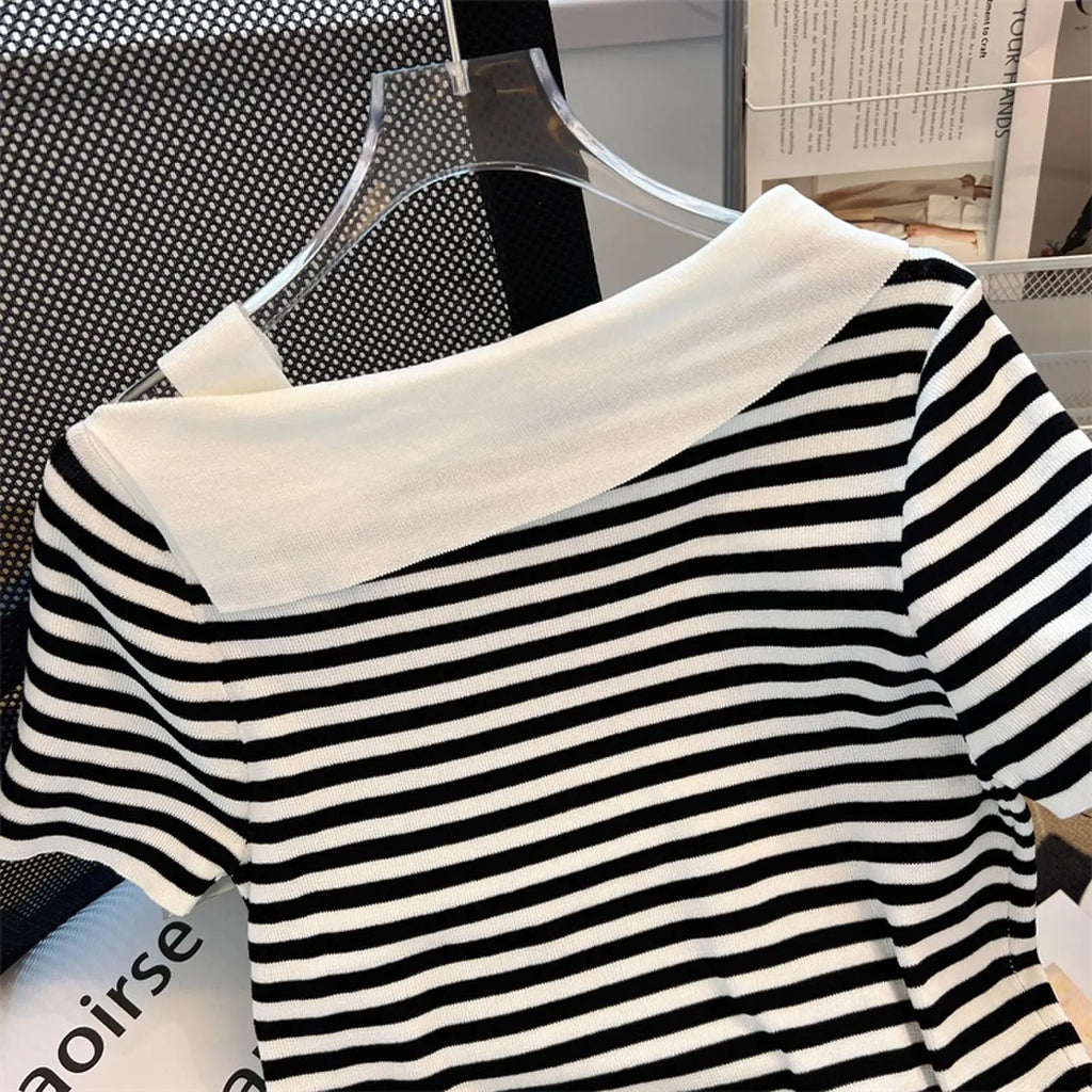 Striped Knit Batwing Pullover
