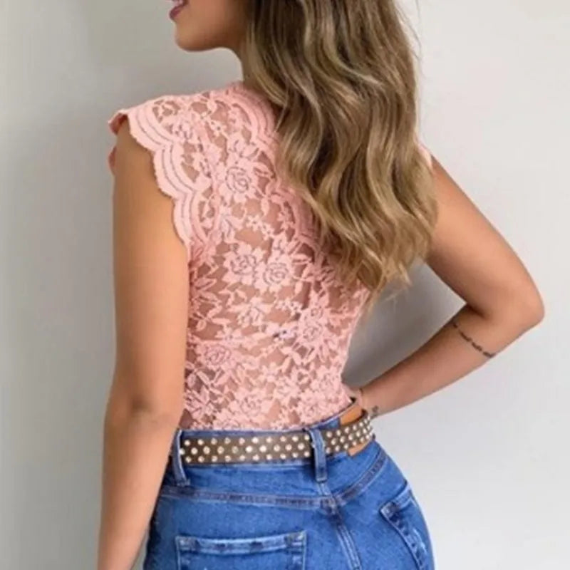 V-Neck Lace Hollow Out Vest