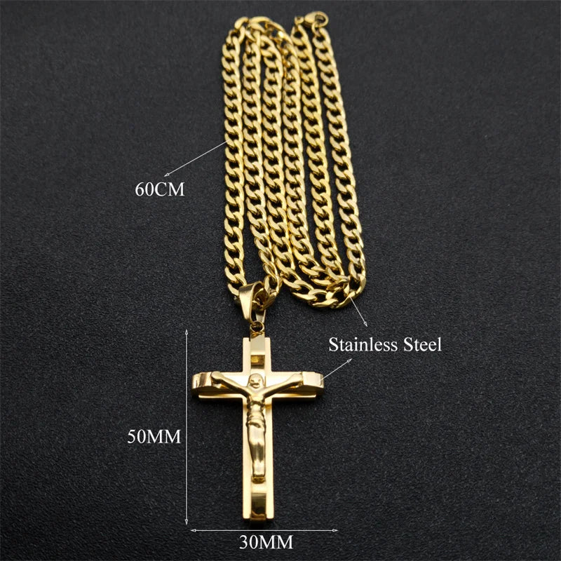 Fashion personality Cross Religious Pendant Men's Faith Stainless steel Gold plated Cross Necklace Punk Jewelry Accessories