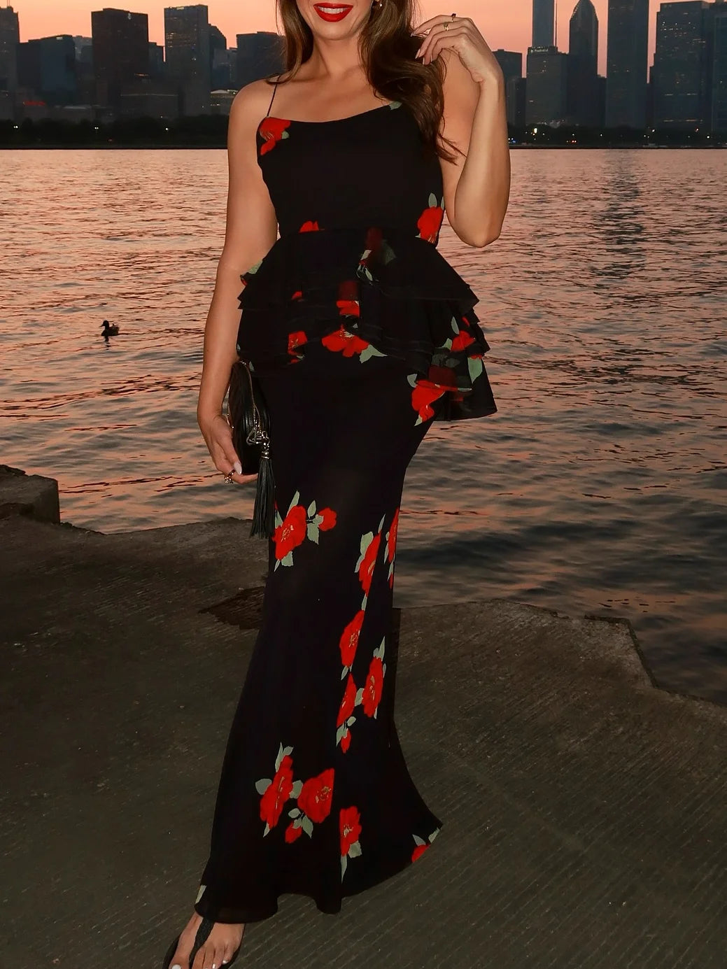 Floral Suspender Top & Midi Skirt Set