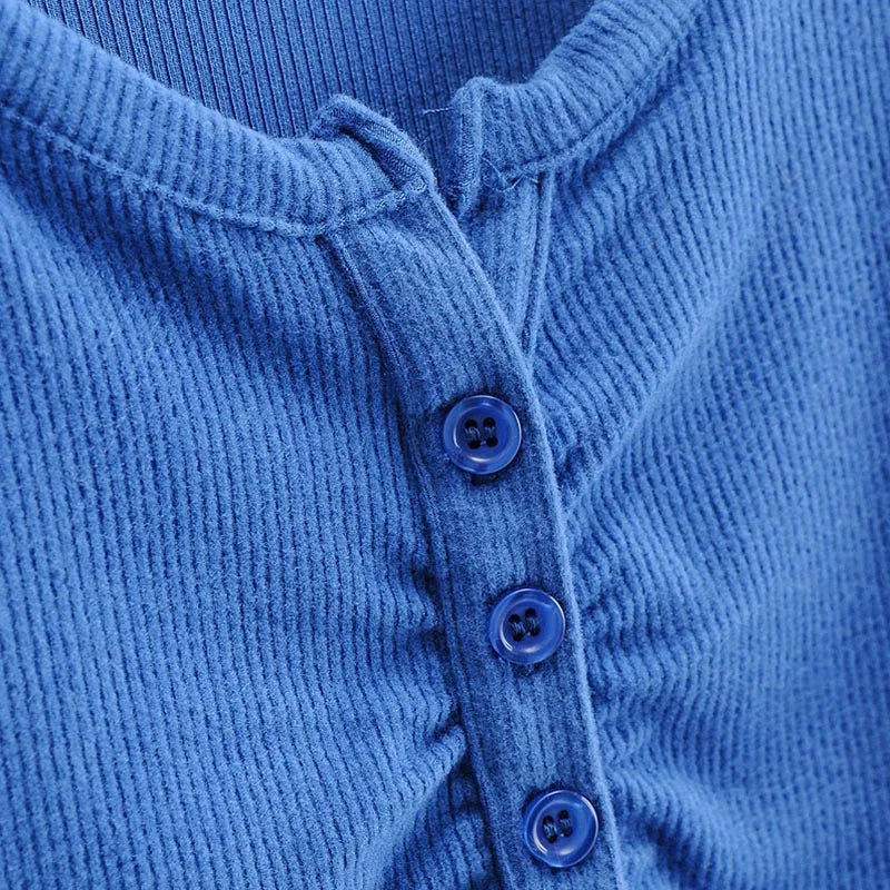 Long Sleeve Button Crop Top