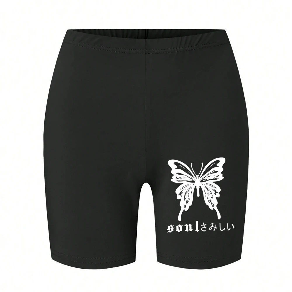 Butterfly Print High Waist Sport Shorts