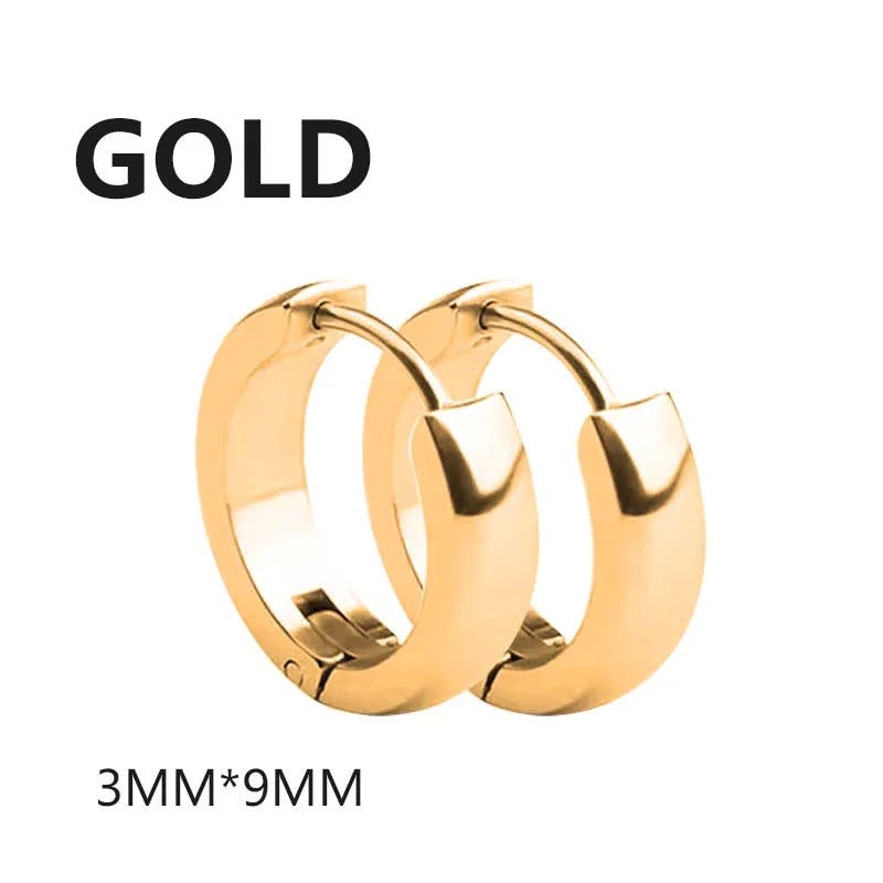 Unisex Black & Gold Stainless Steel Fake Earrings