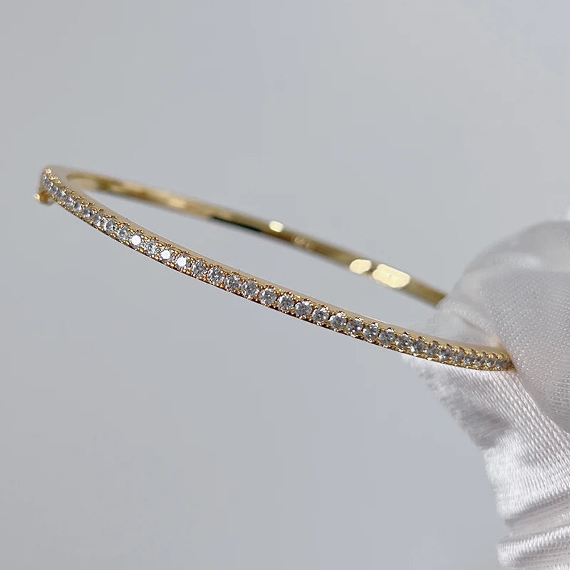 Quality Brand Pure 925 Sterling Silver Jewelry For Women Gold Bangle Move Diamond Bangle Wedding Jewelry Around Rivet 6cm Bangle