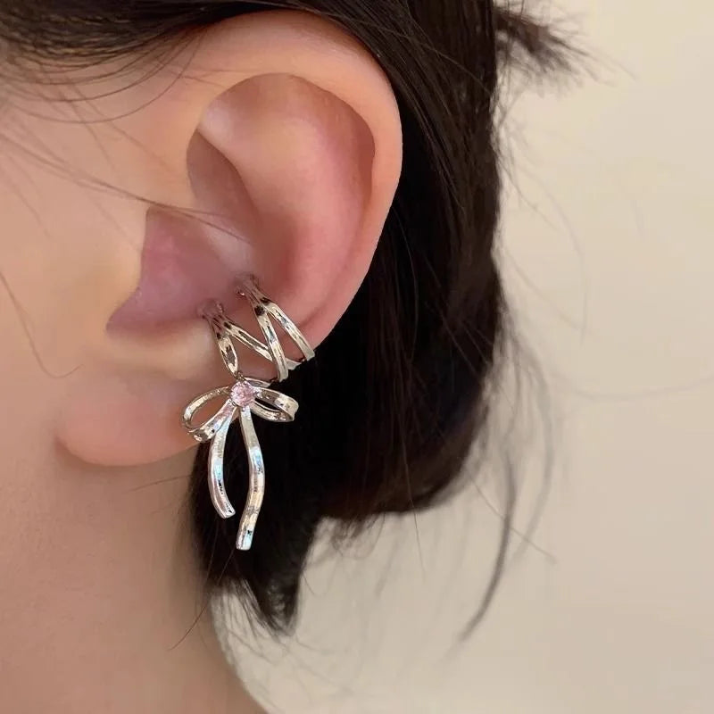 Women's Bow Knot Ballet Ribbon Clip-On Ear Cuff Earrings