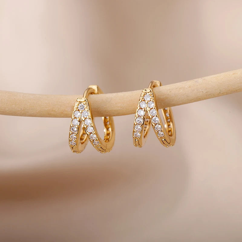 Women's Zircon Star Huggie Hoop Earrings in Gold Stainless Steel