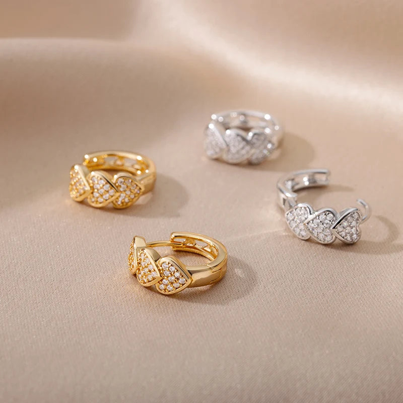 Women's Zircon Star Huggie Hoop Earrings in Gold Stainless Steel