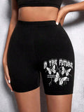 Butterfly Print High Waist Sport Shorts