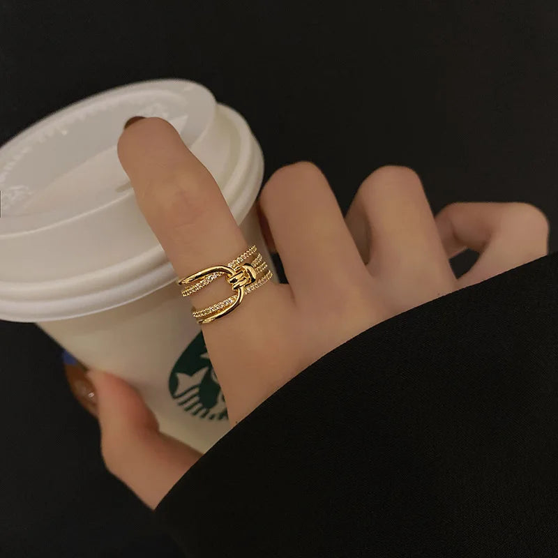 Fashion Palm Leaf Shape Open Rings For Women Gold Color Zircon Adjustable Finger Ring Girls Korean Party Jewelry Gift