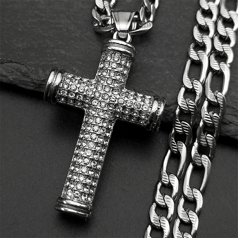 Fashion personality Cross Religious Pendant Men's Faith Stainless steel Gold plated Cross Necklace Punk Jewelry Accessories