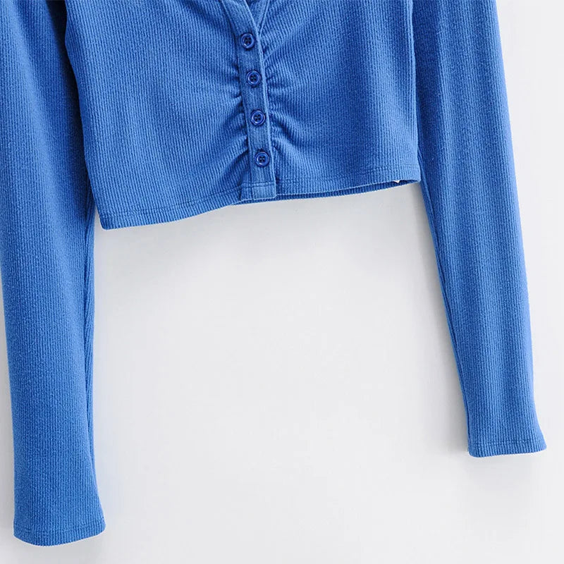 Long Sleeve Button Crop Top