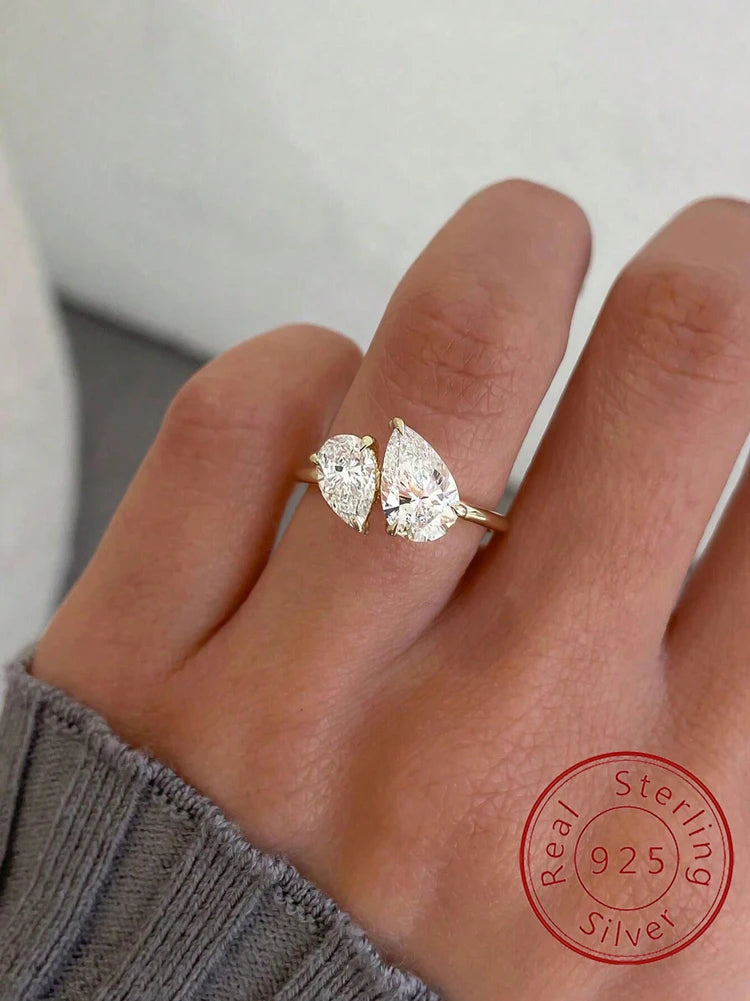 925 Sterling Silver Sparkling Water Drop Interweaving Dazzling Clear Pear CZ Finger Rings For Women Gift Wedding  Fine Jewelry