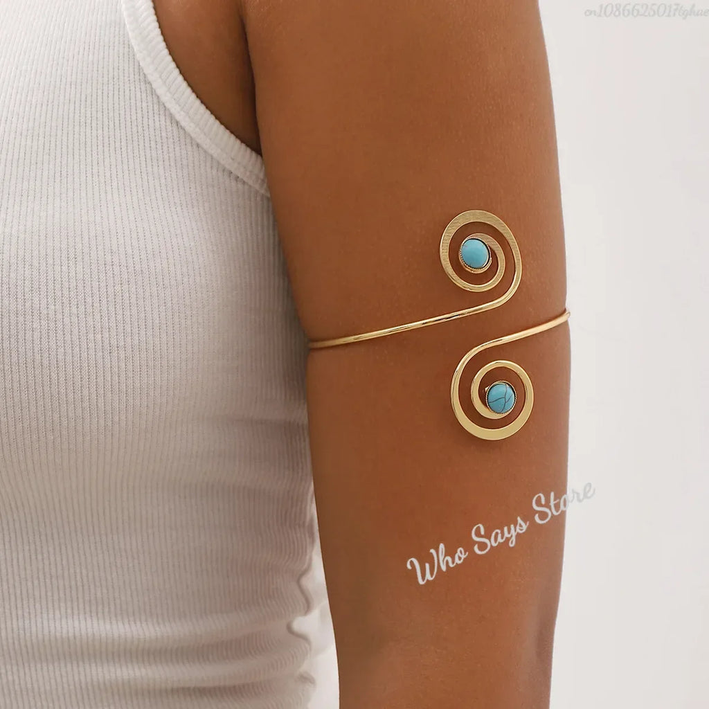 Lacteo Trendy Geometric Twisted Cuff Bracelet On The Upper Arm for Women Water Drop Shape Bangles Adjustable Jewelry Party Girls
