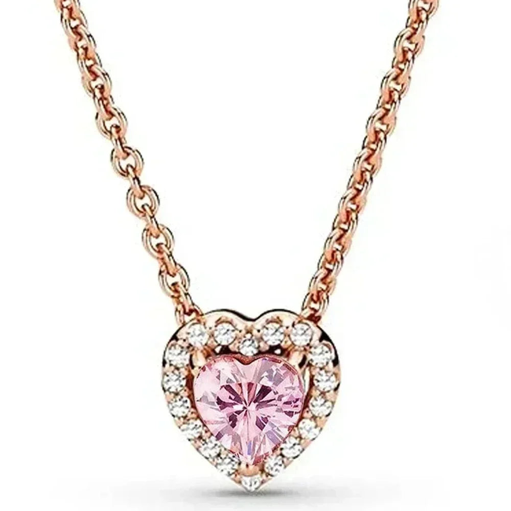 Colorful Heart Shaped 925 Sterling Silver Pendant Necklace
