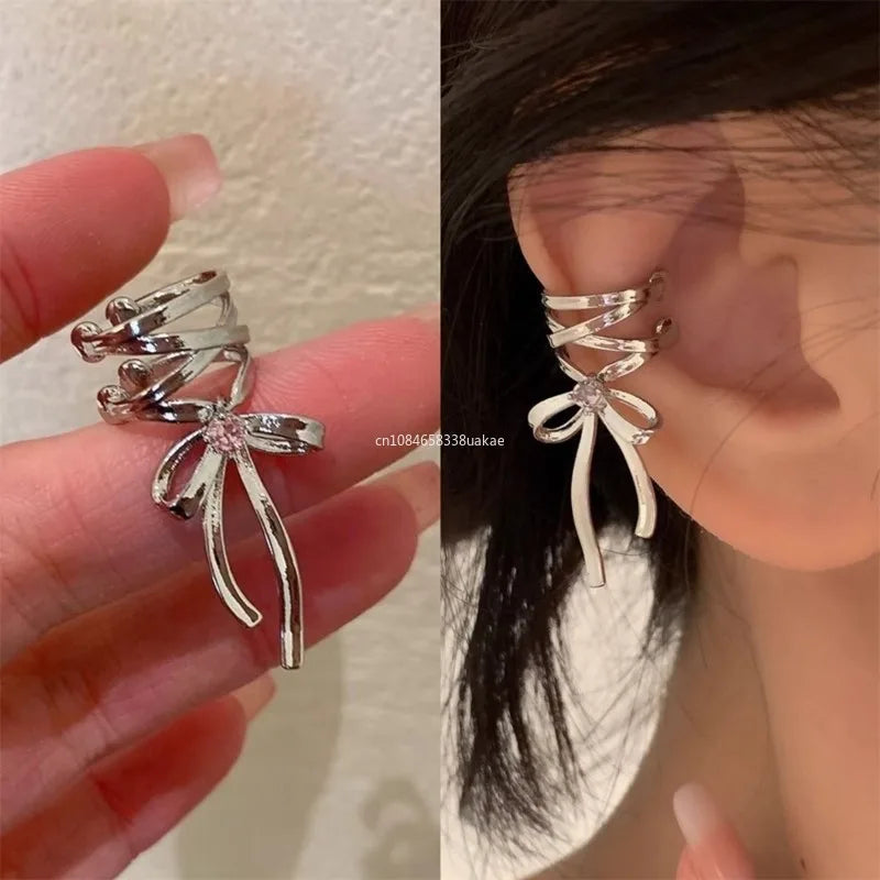 Women's Bow Knot Ballet Ribbon Clip-On Ear Cuff Earrings