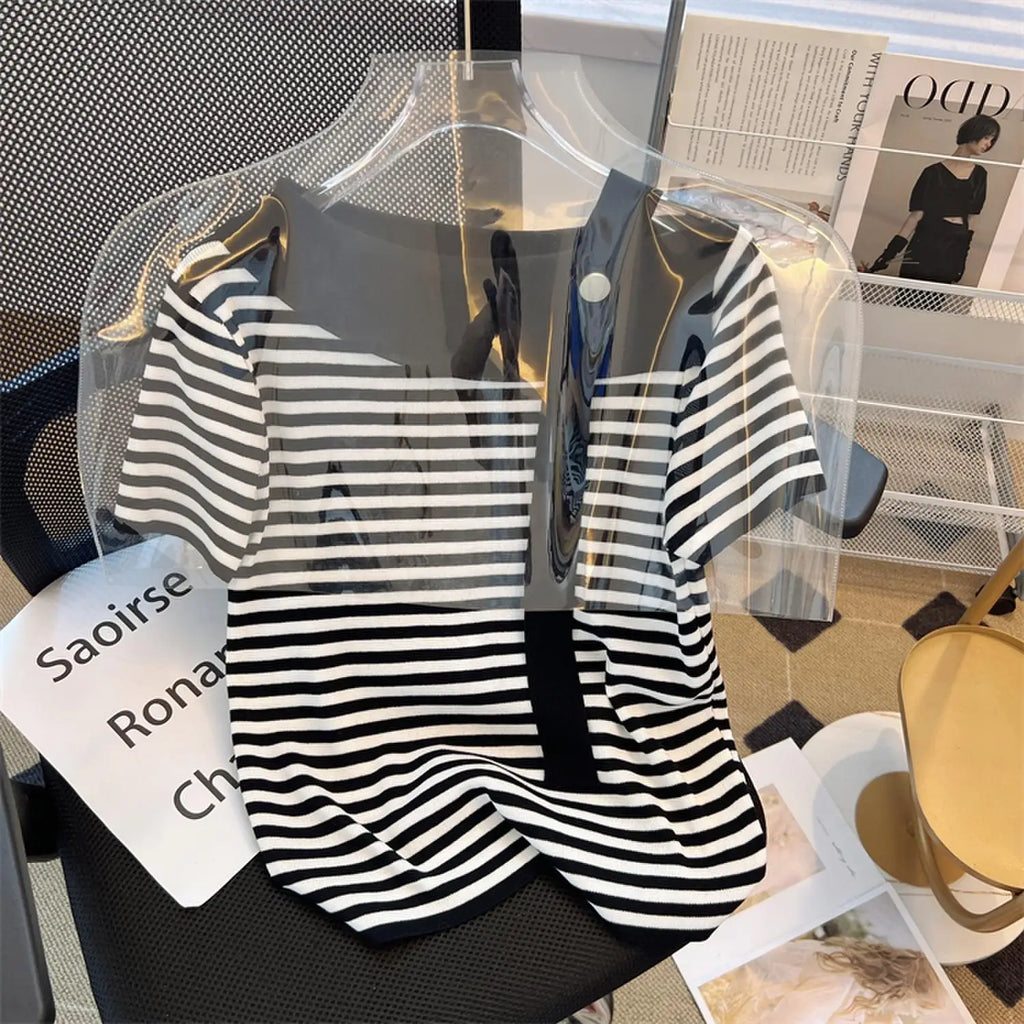 Striped Knit Batwing Pullover