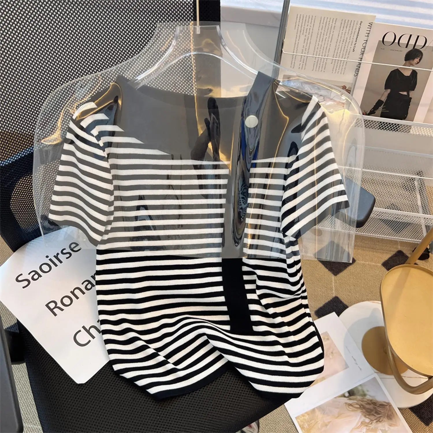 Striped Knit Batwing Pullover