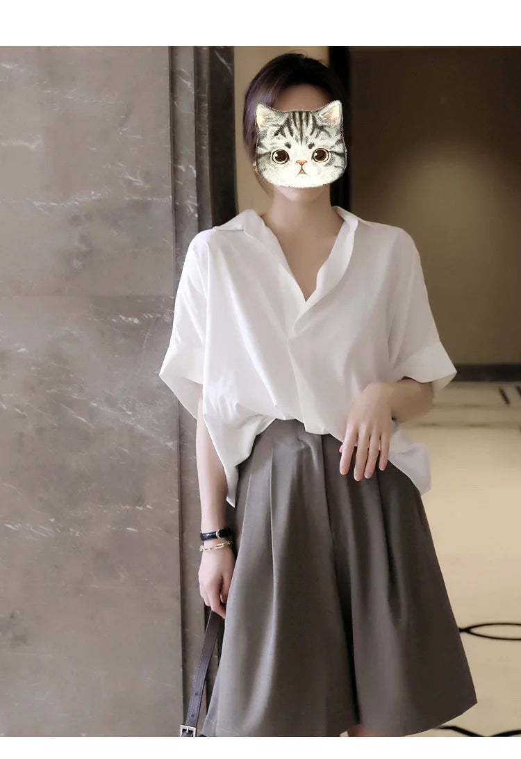 Chiffon Ruched Short Sleeve Blouse