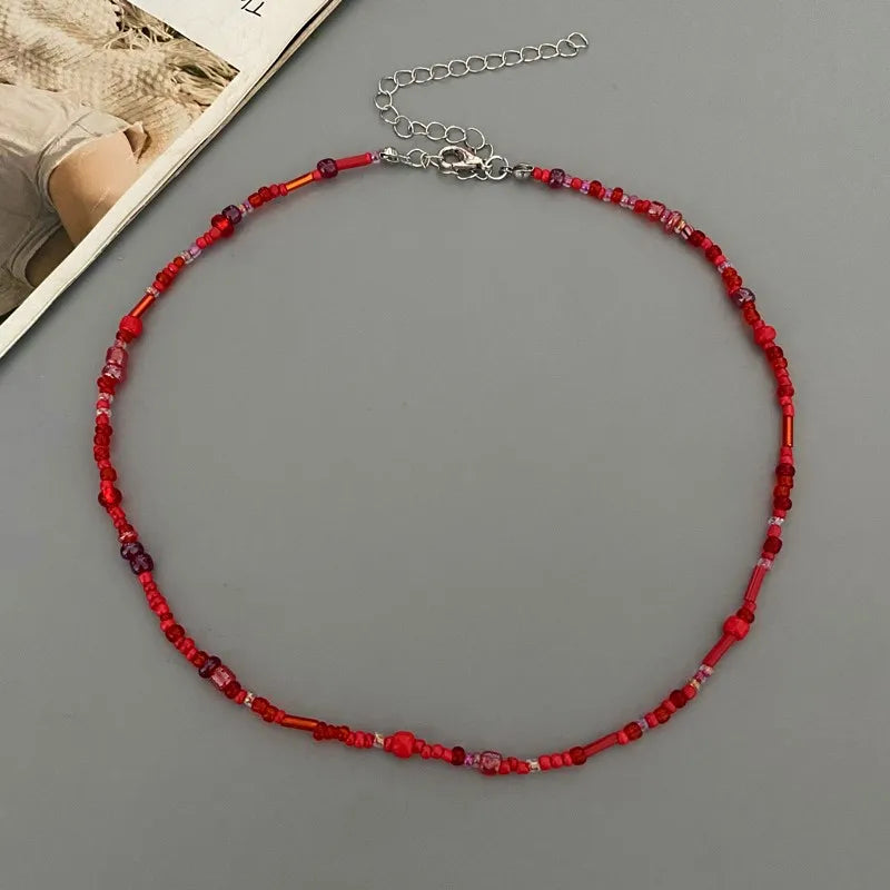 Women's Colorful Glass Beads Choker Necklace