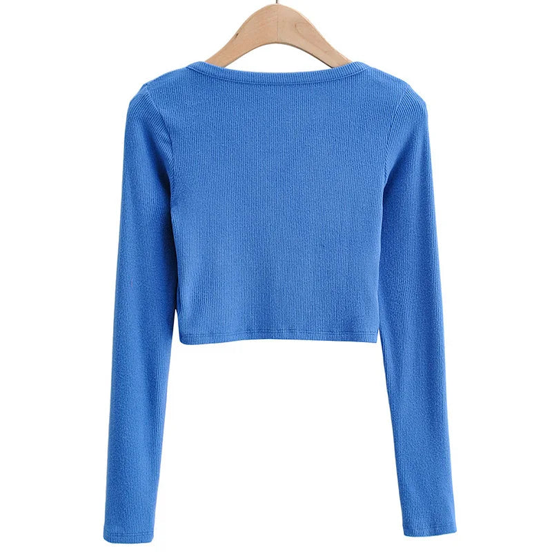 Long Sleeve Button Crop Top