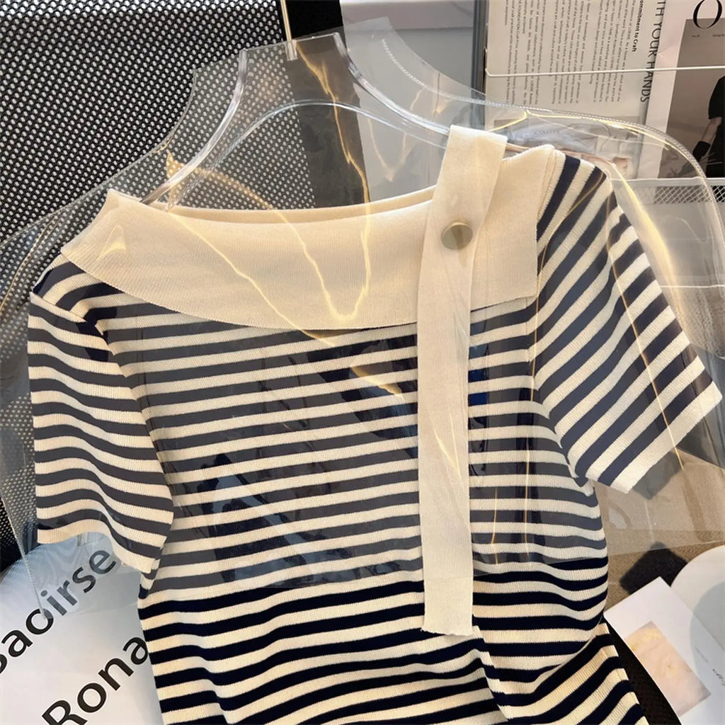 Striped Knit Batwing Pullover