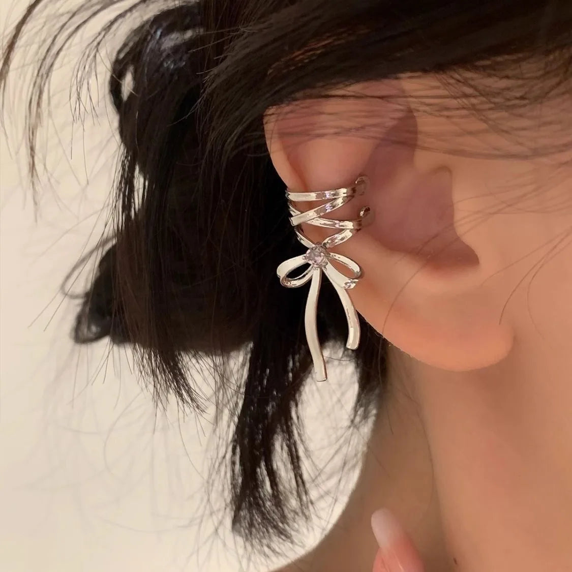 Women's Bow Knot Ballet Ribbon Clip-On Ear Cuff Earrings