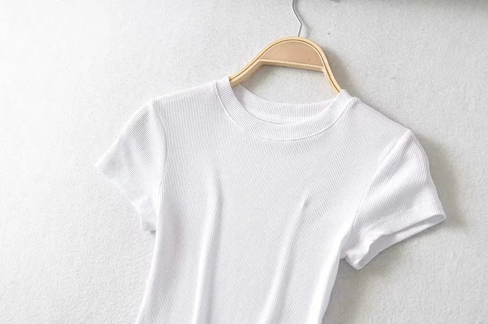 O-Neck Slim Stretch Crop Tee