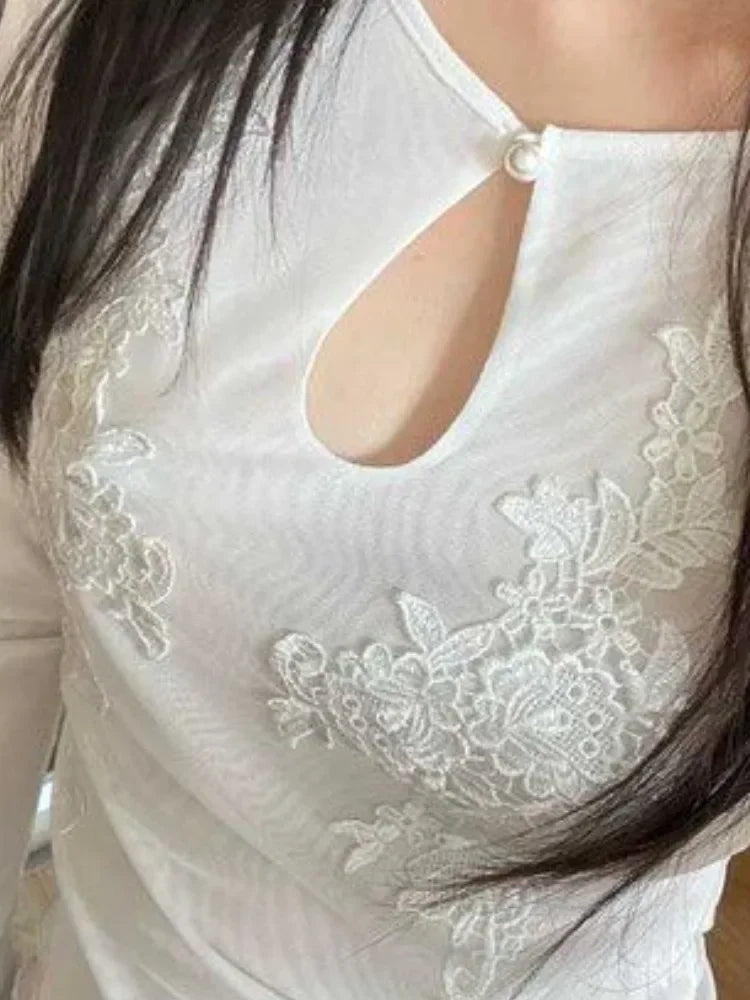 Floral Embroidery Mesh Crop Top