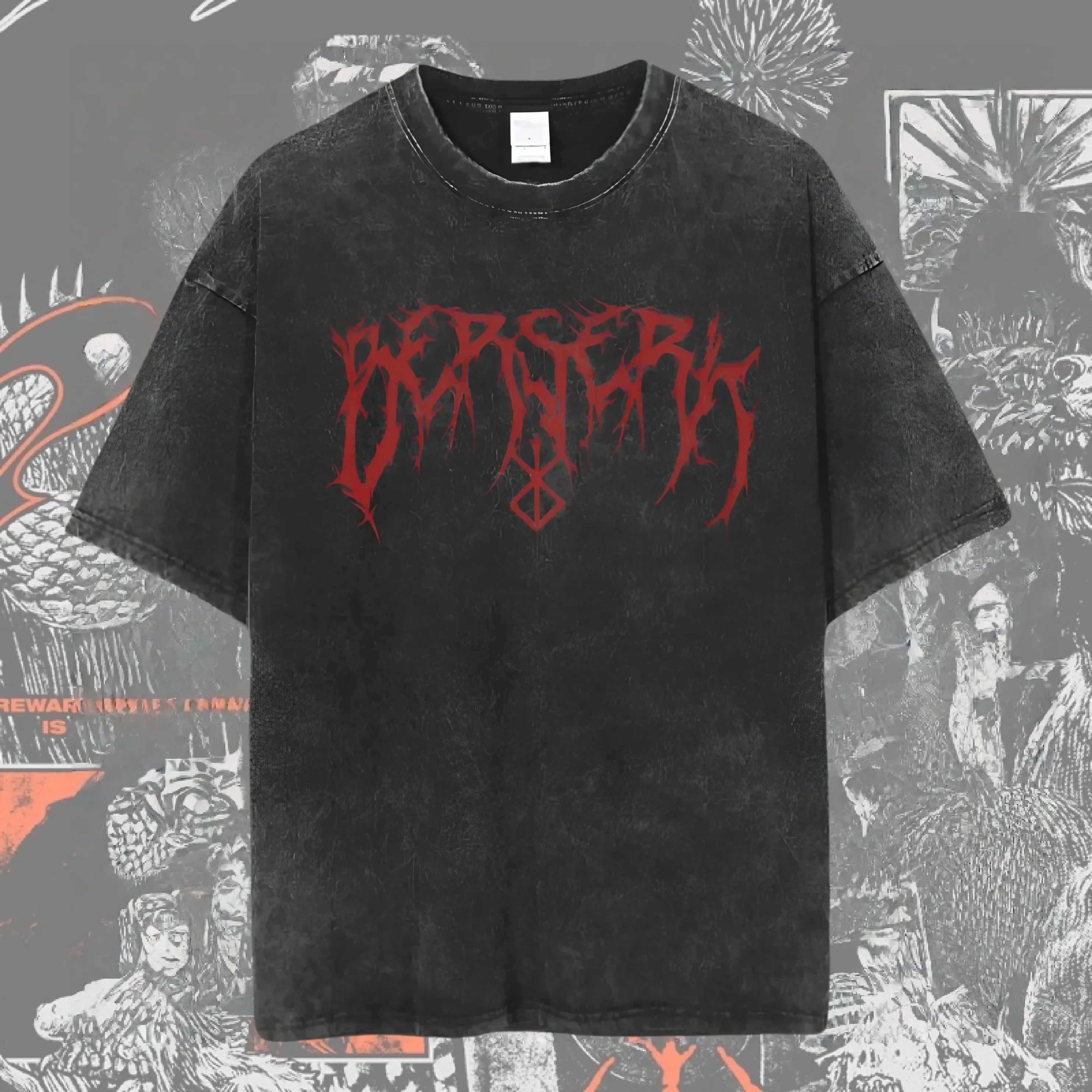 New Arrival Mens Clothes Tee Shirt Homme Graphic T-Shirts Men Tshirt for Men Ropa Hombre Washed Anime Berserk Baggy Camisetas