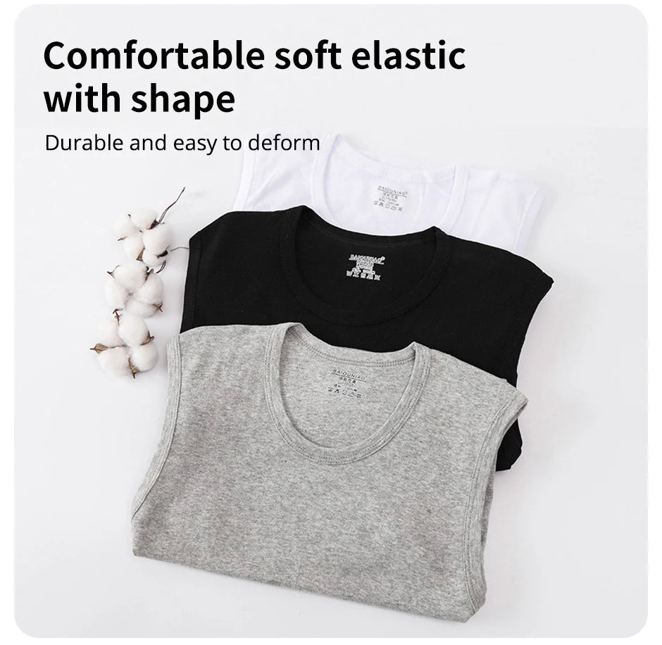 Slim Fit Sleeveless Cotton Vest (3-Pack)