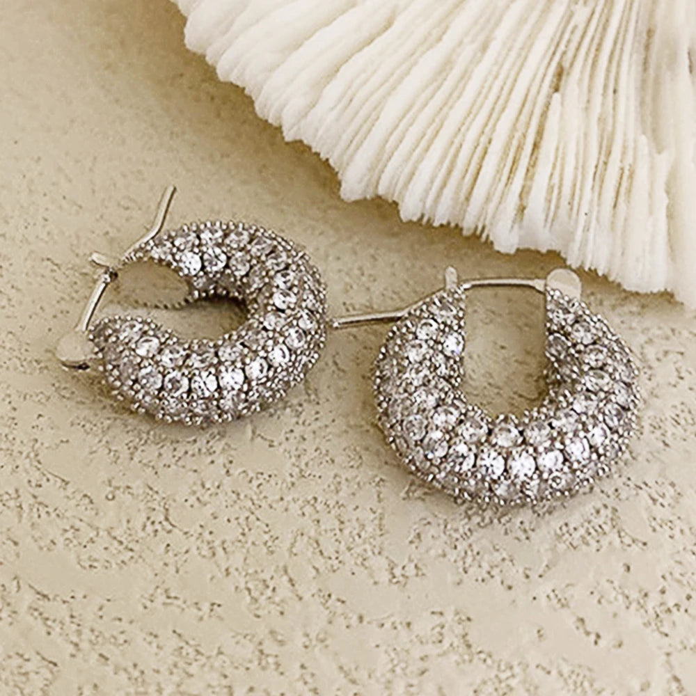 Women's CZ Stone Bling Hoop Earrings – Big & Small Sizes